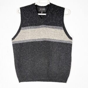Britches Great Outdoors Mens L Shetland Wool Sweater Vest Grey Striped Tweed